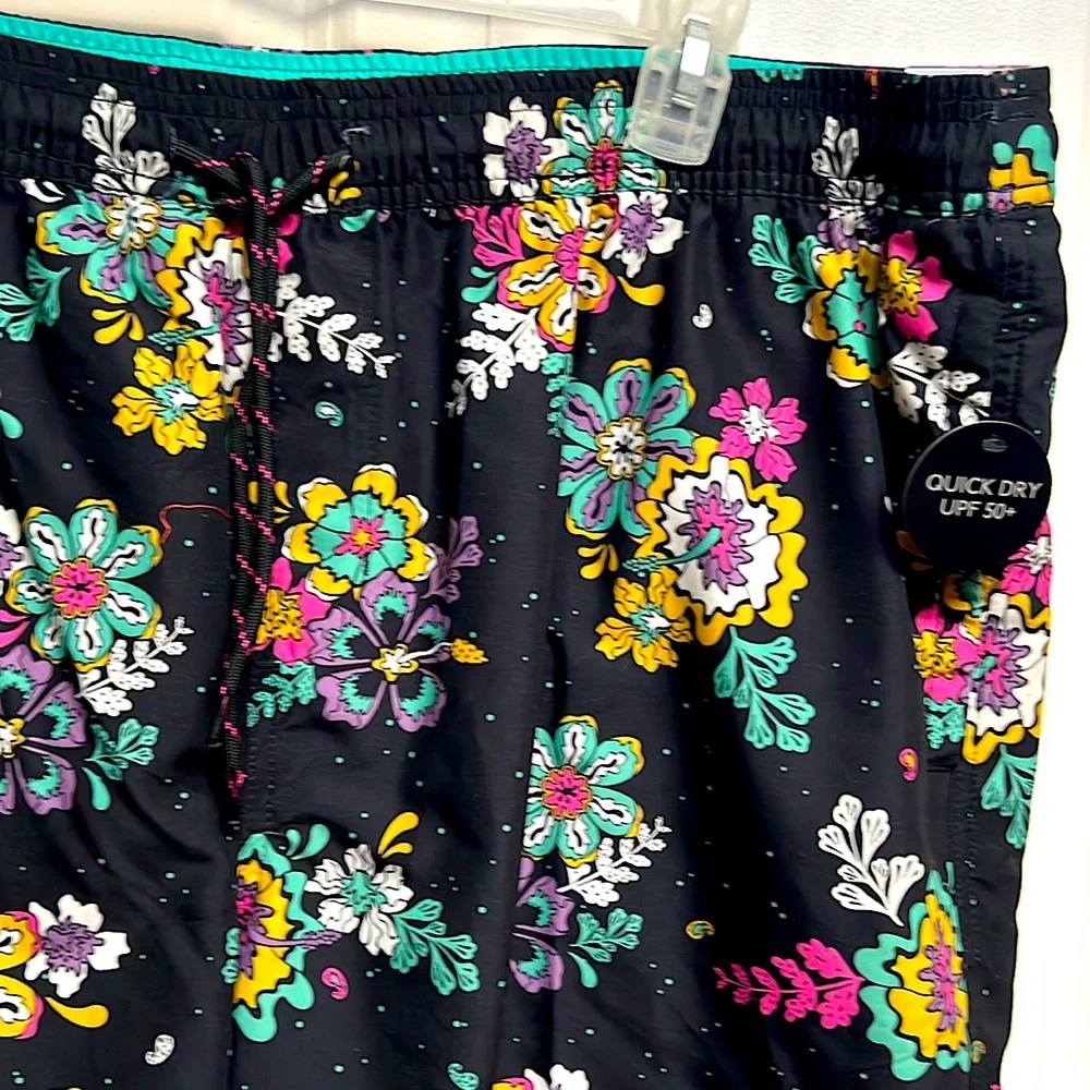 No Boundaries Black Floral Print Pocket Swim Trunks Size 2XL NWT